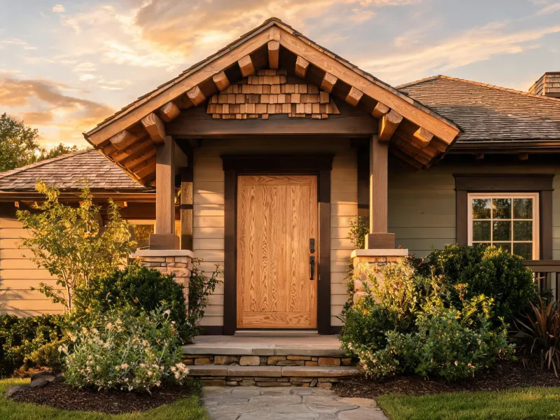 Craftsman entry with oak woodgrain door