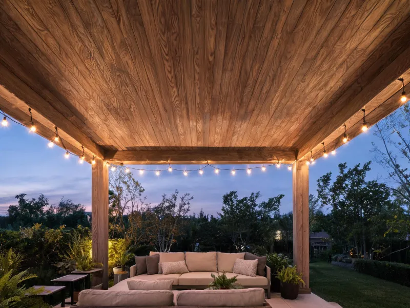 Patio with woodgrain composite cladding